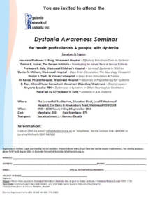 Dystonia Awareness Seminar Invitation 2nd Sept. 2016